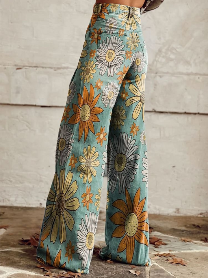 Damskie luźne spodnie vintage, szeroki krój z denimu z eleganckimi wzorami, komfort i elegancja dla unikalnego i oryginalnego stylu.