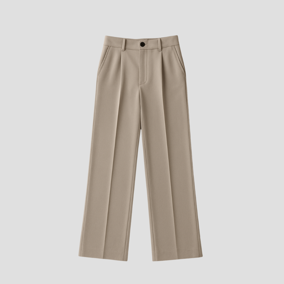 Damskie szerokie spodnie z wysokim stanem z poliestru, prosty krój, plisy, nowoczesna elegancja