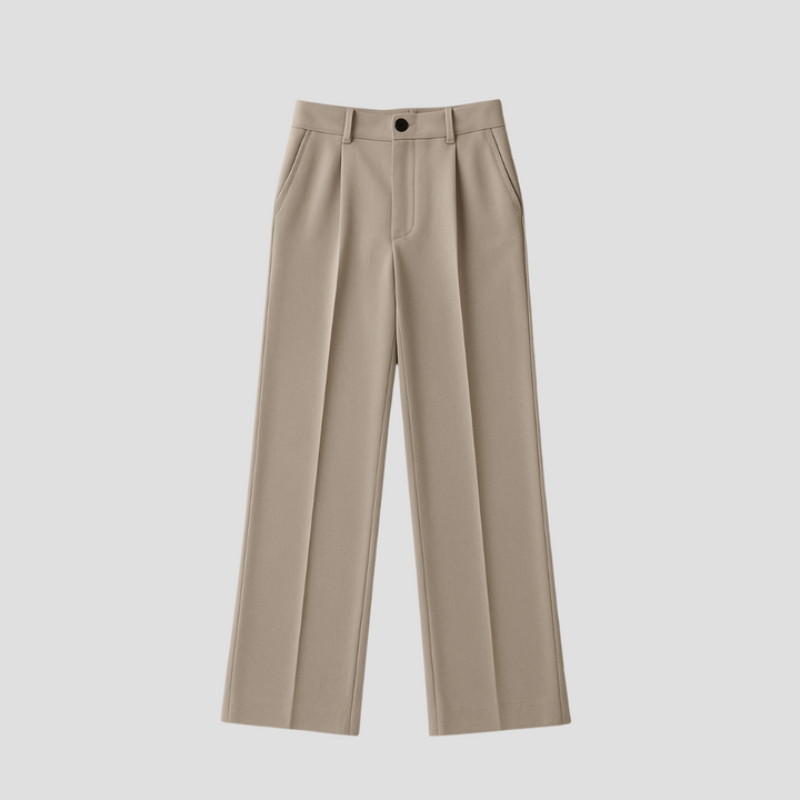 Damskie szerokie spodnie z wysokim stanem z poliestru, prosty krój, plisy, nowoczesna elegancja