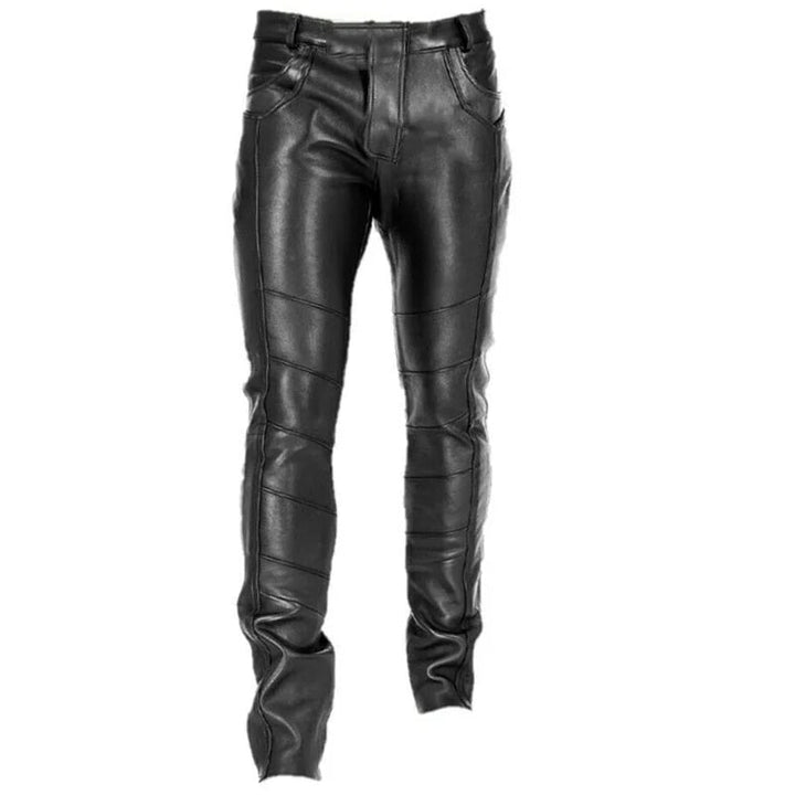 Męskie czarne spodnie slim fit ze sztucznej skóry, nowoczesny i elegancki styl, dopasowany krój dla zoptymalizowanej sylwetki