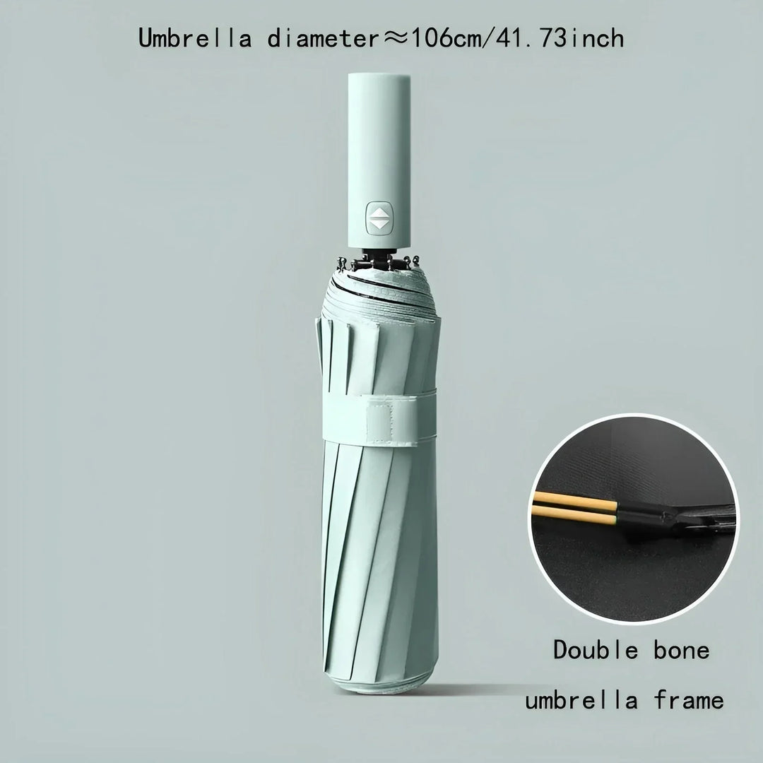 Ekologiczny, trwały parasol w kolorze beżowym, z ochroną UV, wykonany z materiałów pochodzących z recyklingu, o nowoczesnym designie, idealny na różne warunki pogodowe