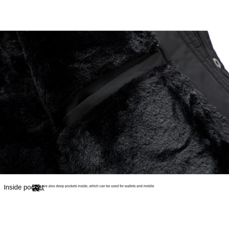 Męska parka zimowa, widok z przodu, odpinany kaptur, elegancki design, czarna, odporna na zimno i niepogodę.