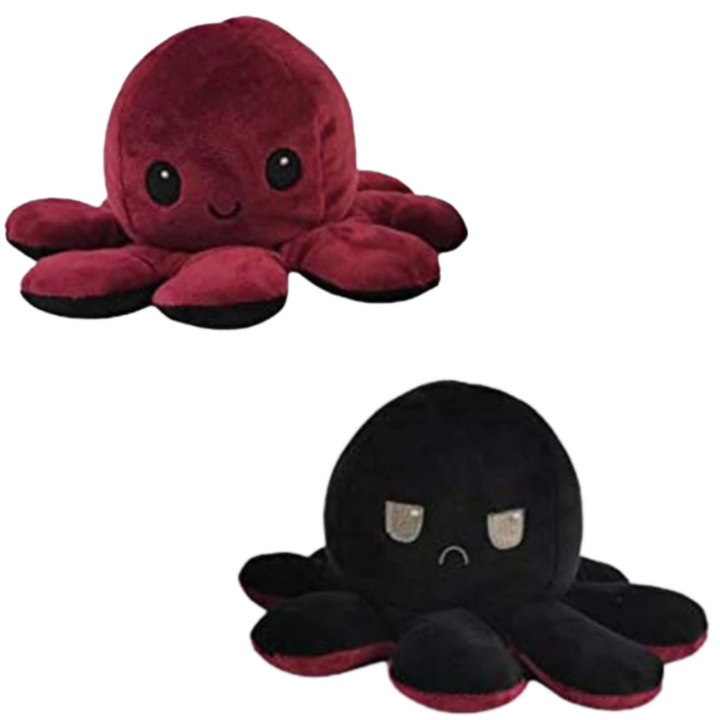 Miękka odwracalna pluszowa ośmiornica w wielu kolorach, zabawna i urocza, zmienia minę z wesołej na smutną, aby pokazać nastrój.