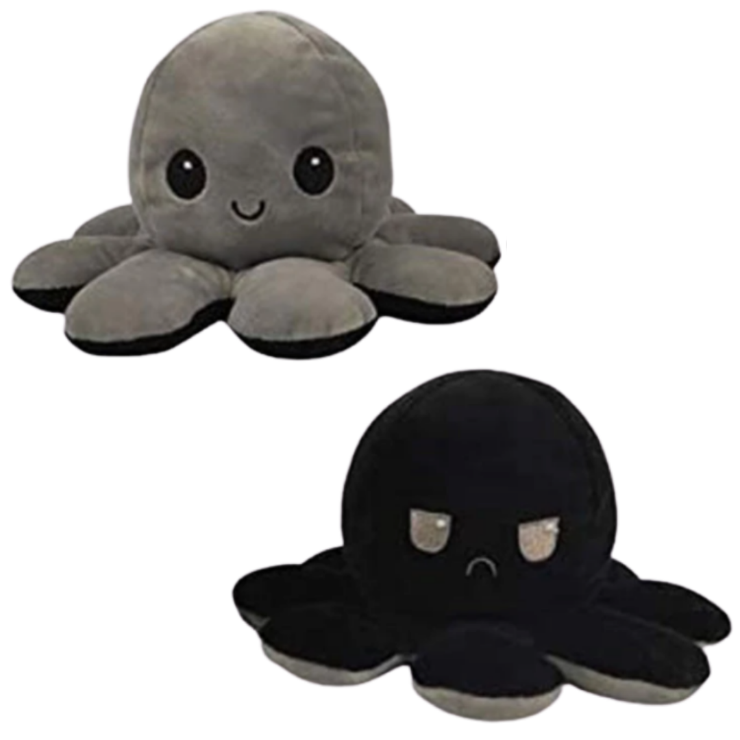 Miękka odwracalna pluszowa ośmiornica w wielu kolorach, zabawna i urocza, zmienia minę z wesołej na smutną, aby pokazać nastrój.