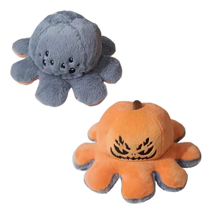 Miękka odwracalna pluszowa ośmiornica w wielu kolorach, zabawna i urocza, zmienia minę z wesołej na smutną, aby pokazać nastrój.