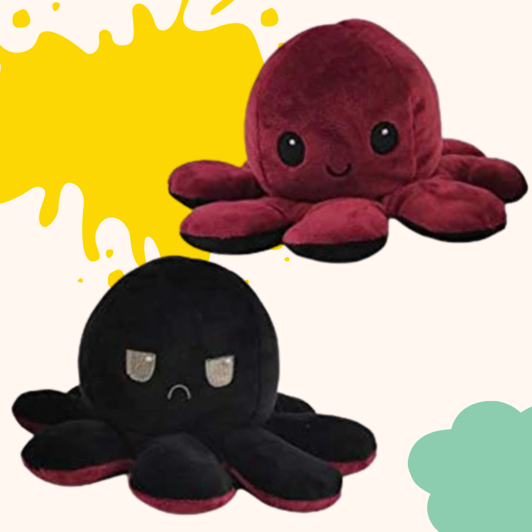Miękka odwracalna pluszowa ośmiornica w wielu kolorach, zabawna i urocza, zmienia minę z wesołej na smutną, aby pokazać nastrój.