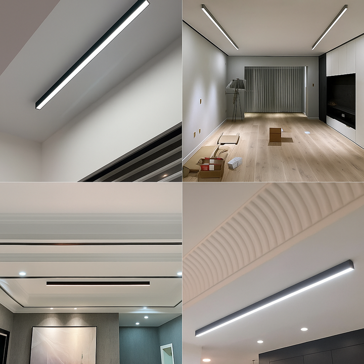 Nowoczesna skandynawska lampa sufitowa LED, design aluminiowo-akrylowy, do salonu lub kuchni, oświetlenie neutralne białe.