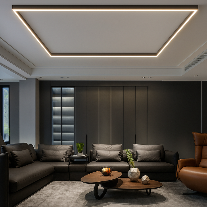 Nowoczesna skandynawska lampa sufitowa LED, design aluminiowo-akrylowy, do salonu lub kuchni, oświetlenie neutralne białe.