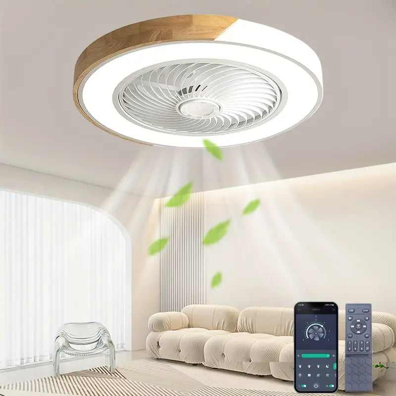 "Plafonnier ventilateur LED noir et blanc, moderne et silencieux, avec télécommande, pour salon, chambre ou salle à manger."