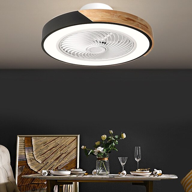 "Plafonnier ventilateur LED noir et blanc, moderne et silencieux, avec télécommande, pour salon, chambre ou salle à manger."