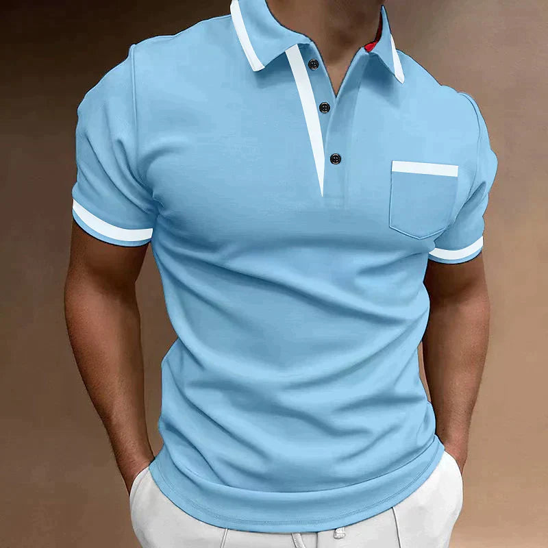 Męskie polo casual, niebieskie, klasyczny kołnierzyk, miękka bawełna, idealne do eleganckiego stylu i codziennego komfortu.