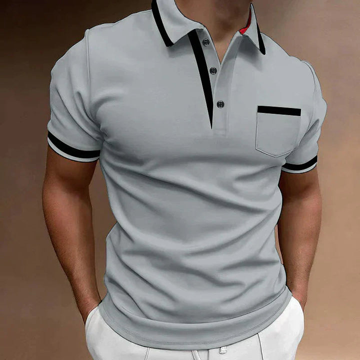Męskie polo casual, niebieskie, klasyczny kołnierzyk, miękka bawełna, idealne do eleganckiego stylu i codziennego komfortu.