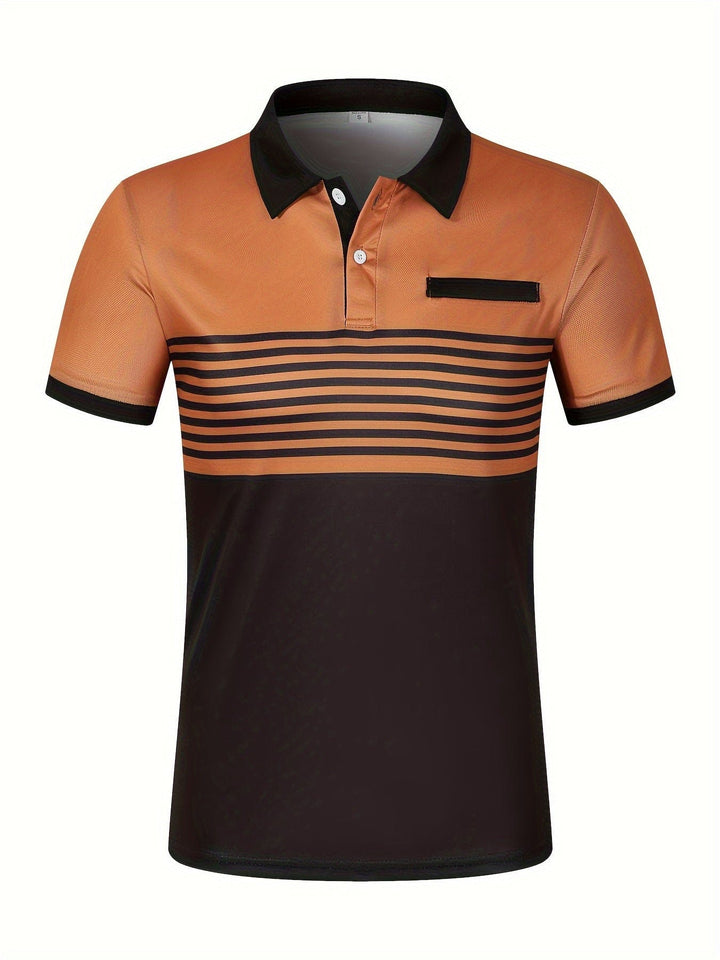 Męska letnia koszulka polo w paski - elegancka i swobodna na lato, idealna do aktywności na świeżym powietrzu.