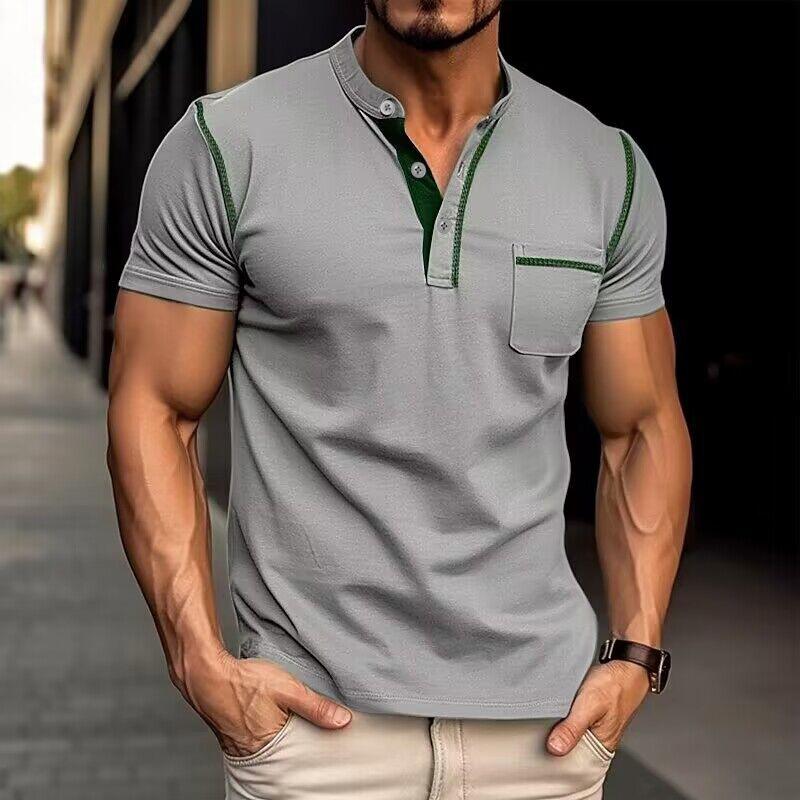 Męska koszulka polo z ultra granatu, dekoltem Henley, nowoczesny design, rozmiar od S do 2XL, elegancki styl na co dzień.