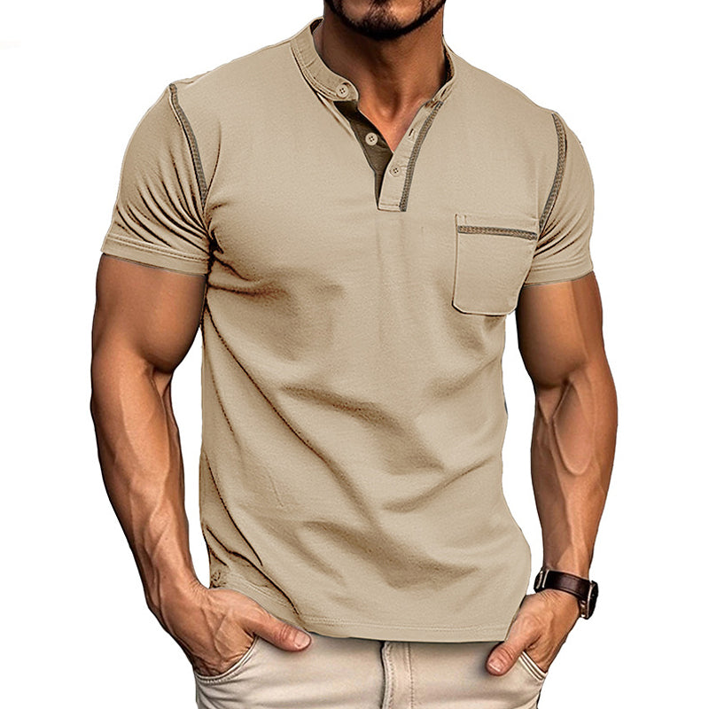 Męska koszulka polo z ultra granatu, dekoltem Henley, nowoczesny design, rozmiar od S do 2XL, elegancki styl na co dzień.