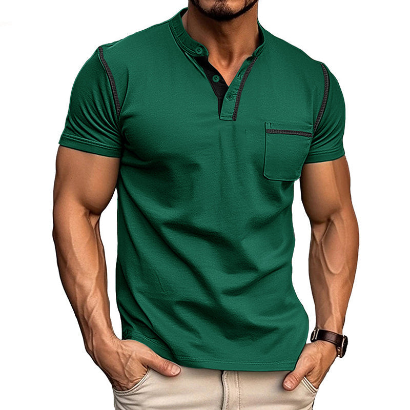 Męska koszulka polo z ultra granatu, dekoltem Henley, nowoczesny design, rozmiar od S do 2XL, elegancki styl na co dzień.