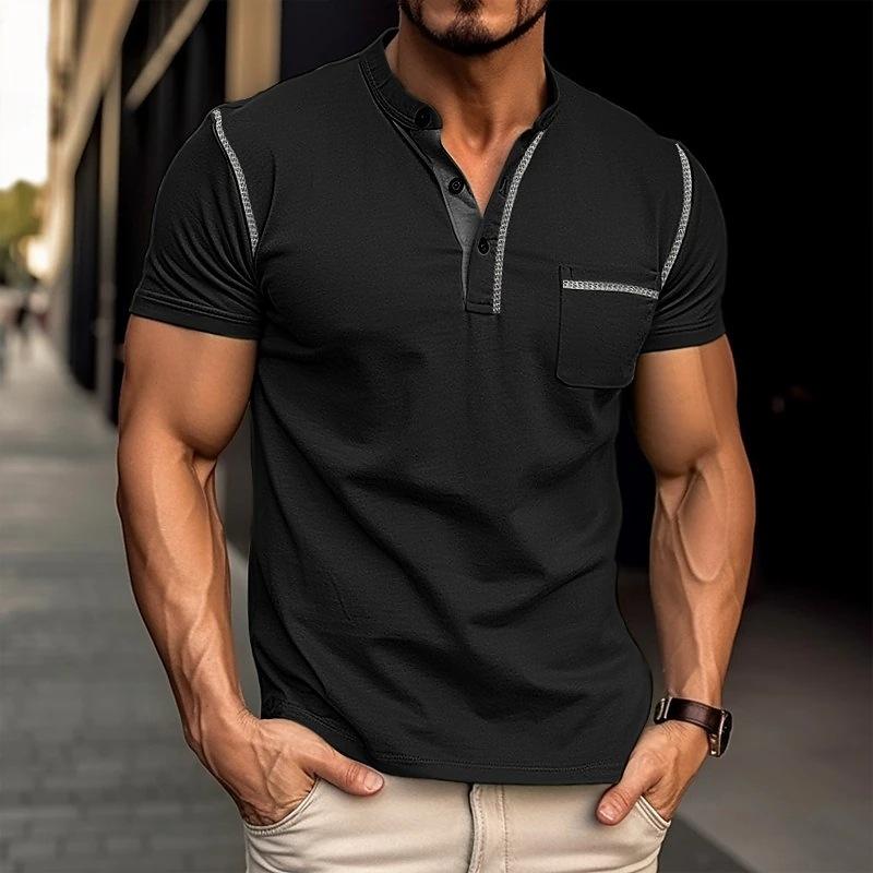 Męska koszulka polo z ultra granatu, dekoltem Henley, nowoczesny design, rozmiar od S do 2XL, elegancki styl na co dzień.