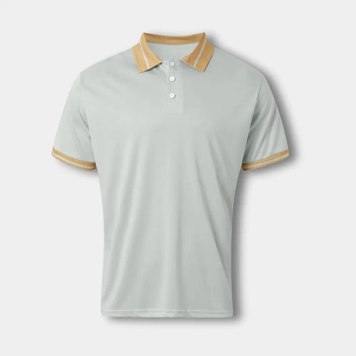 Męskie polo z krótkim rękawem i kontrastowym kołnierzykiem, elegancki design, idealne na casualowy letni styl.