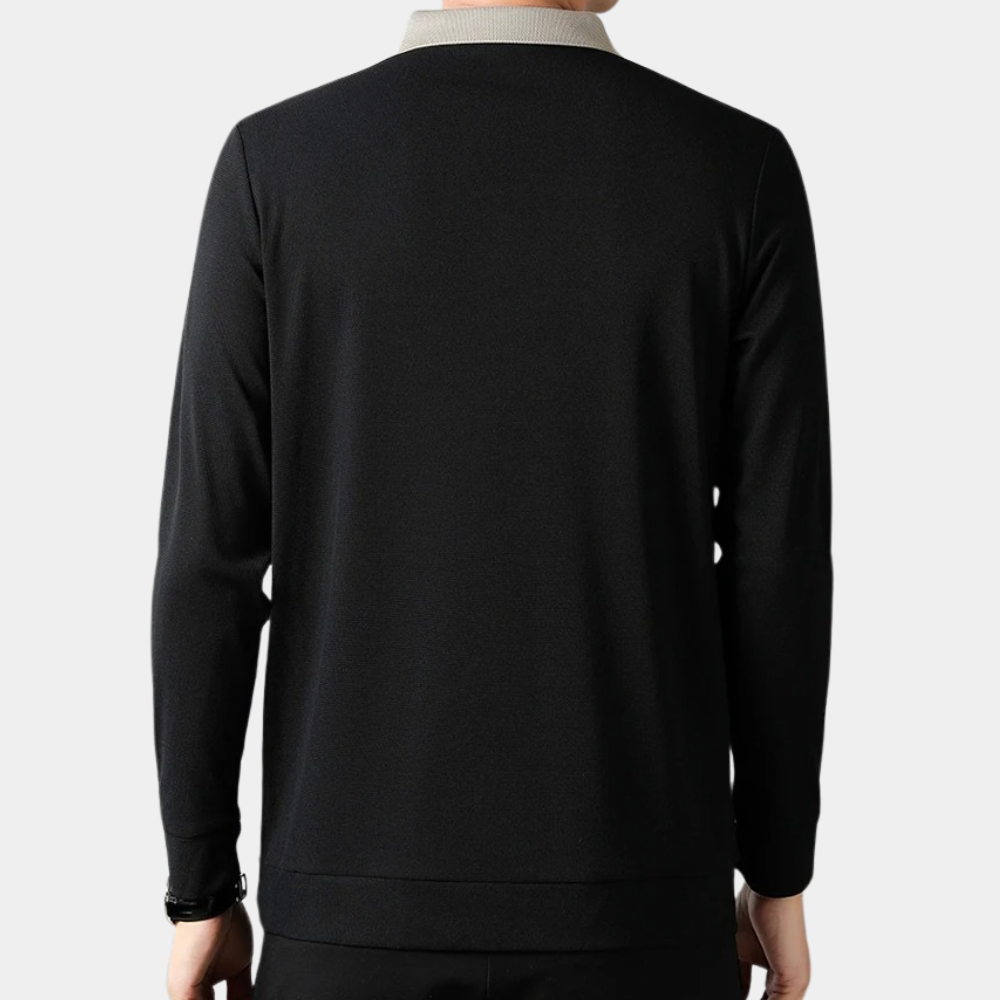 Męska koszulka polo z długim rękawem, czarna, oddychająca, idealna do stylu casual chic.