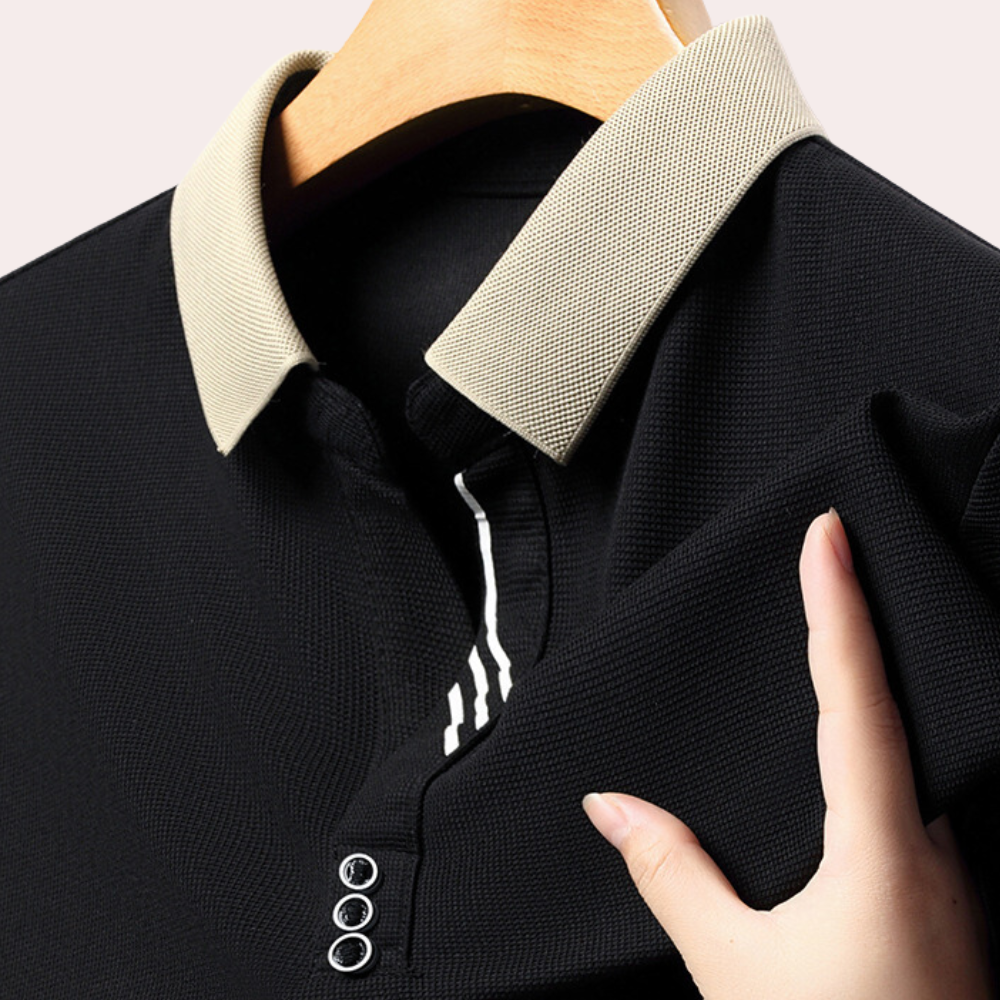 Męska koszulka polo z długim rękawem, czarna, oddychająca, idealna do stylu casual chic.