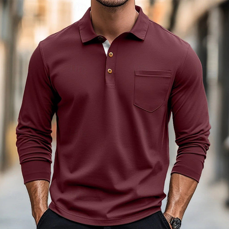 Męskie polo slim fit z długim rękawem w kolorze jaskrawoczerwonym.