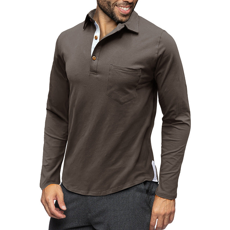 Męskie polo slim fit z długim rękawem w kolorze niebieskim.