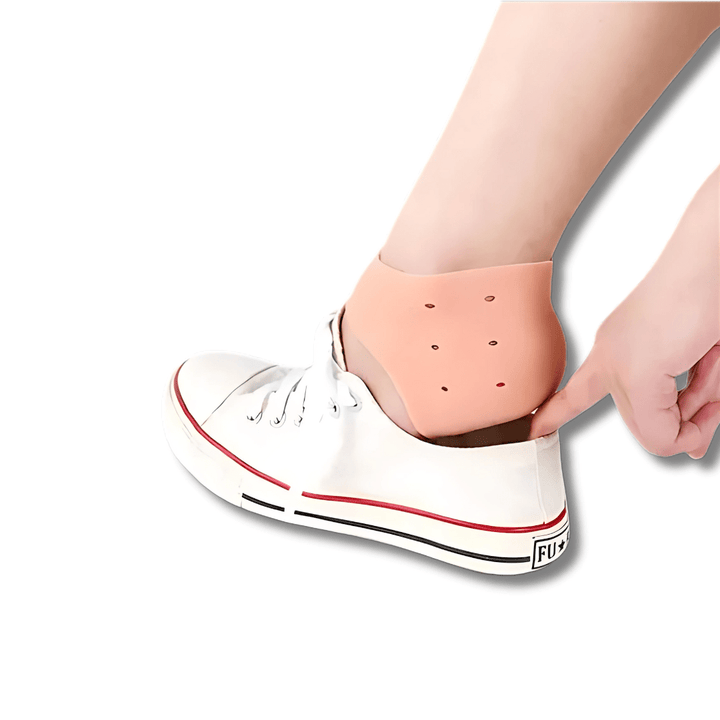 Przejrzysta, elastyczna silikonowa osłona na piętę, widok z góry, dodatek komfortu dla kobiet, dopasowujący się do każdego obuwia