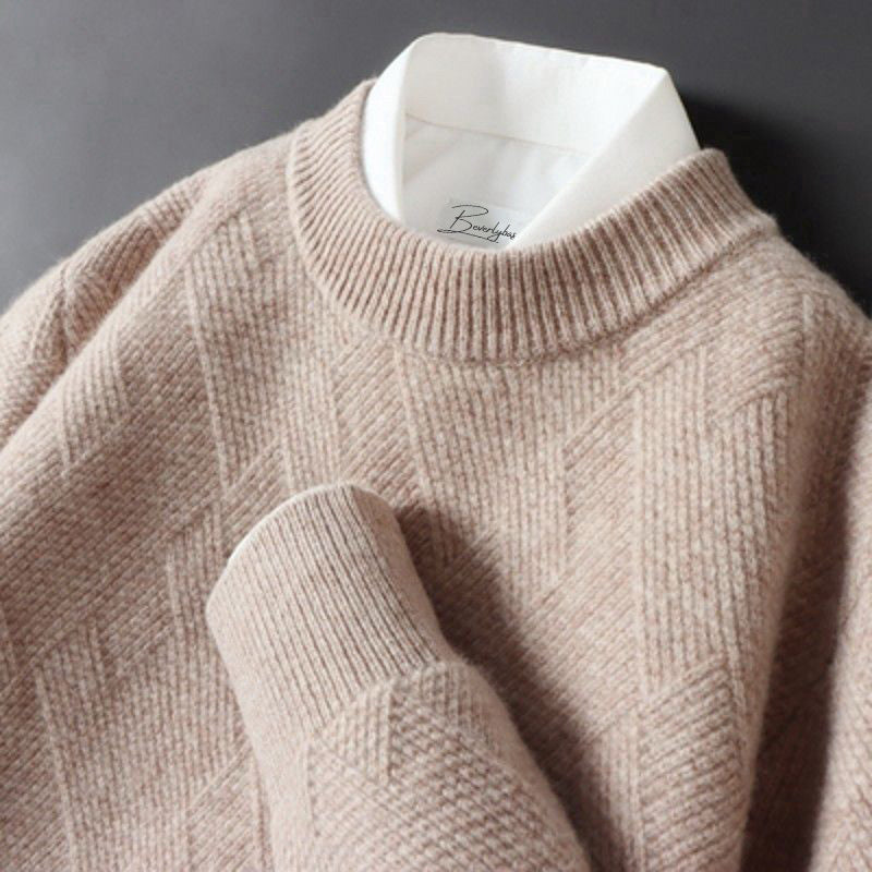 Elegancki męski sweter kaszmirowy, luksusowa faktura, dostępny w wielu kolorach, niezrównany komfort, ponadczasowy styl.