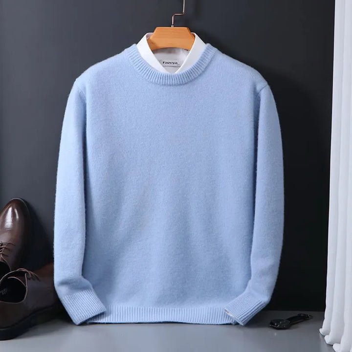 Męski sweter kaszmirowy w kolorze szarym, miękki i elegancki, idealny na zimę. Wysoki komfort i ponadczasowy design.
