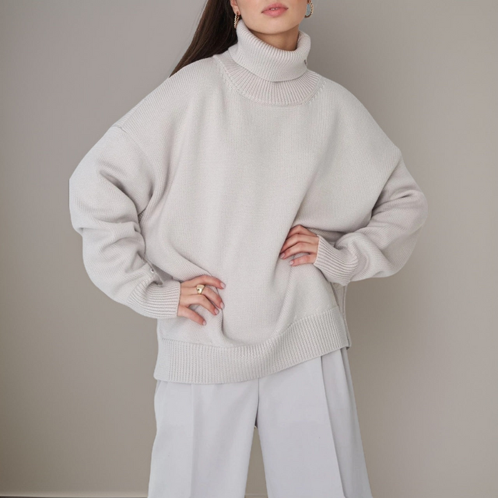 Elegancki damski sweter z golfem na zimę, nowoczesny design, długie rękawy, miękki i oddychający materiał, modny wygląd.
