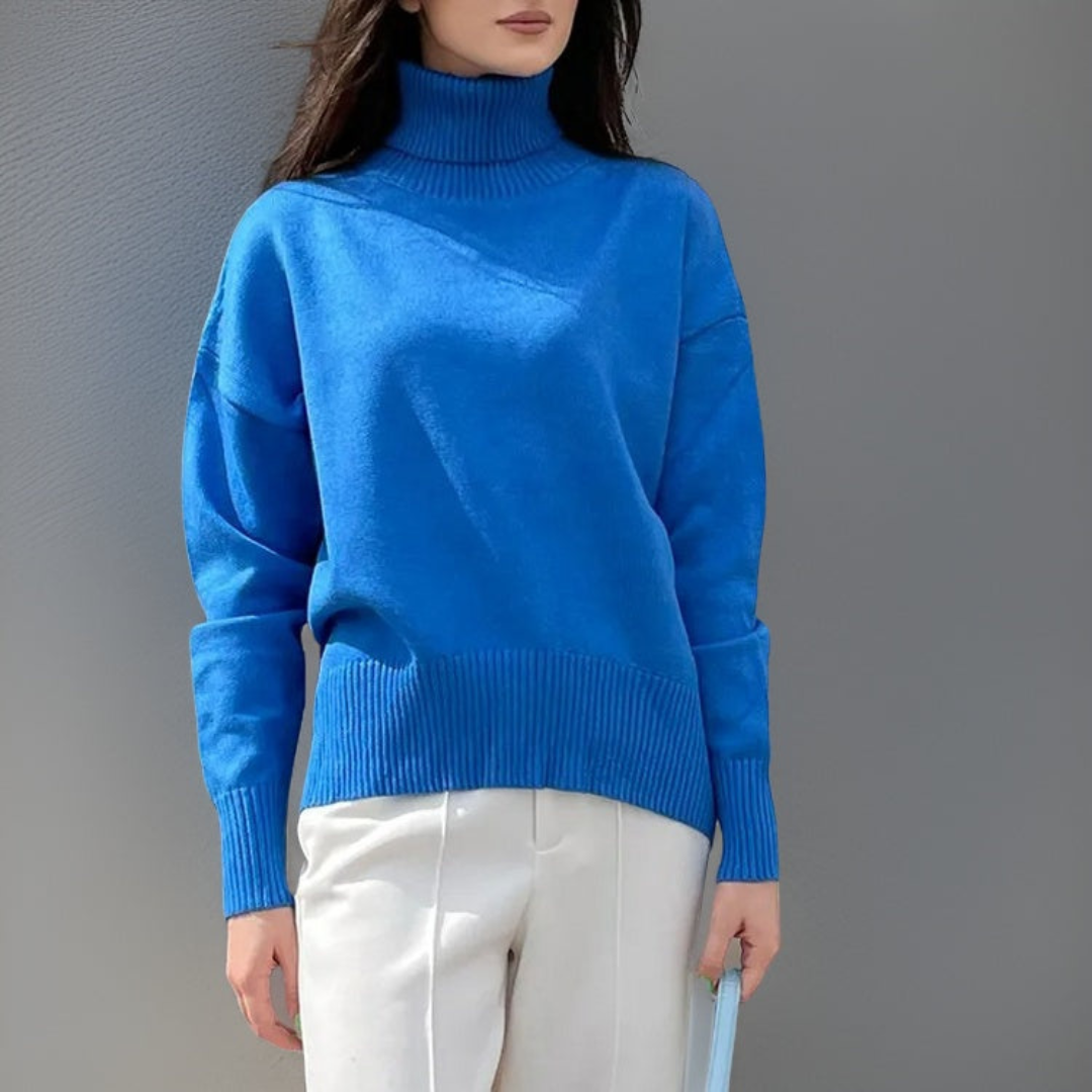Elegancki damski sweter z golfem na zimę, nowoczesny design, długie rękawy, miękki i oddychający materiał, modny wygląd.