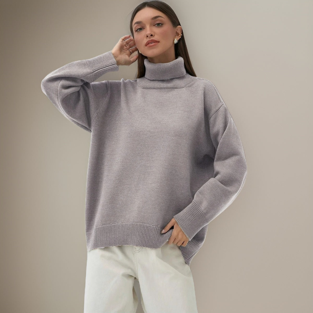 Elegancki damski sweter z golfem na zimę, nowoczesny design, długie rękawy, miękki i oddychający materiał, modny wygląd.