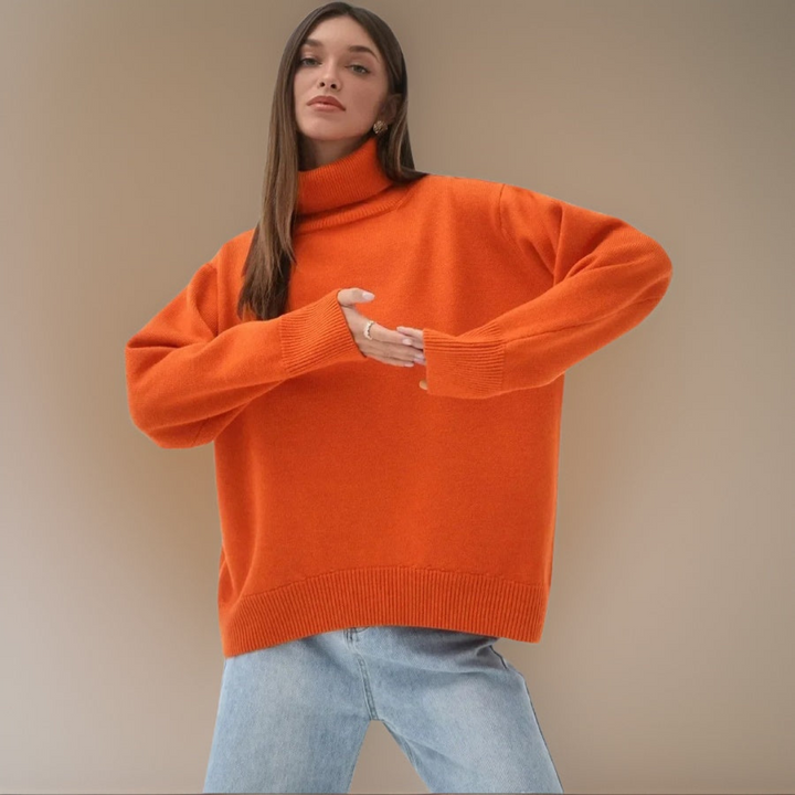 Elegancki damski sweter z golfem na zimę, nowoczesny design, długie rękawy, miękki i oddychający materiał, modny wygląd.