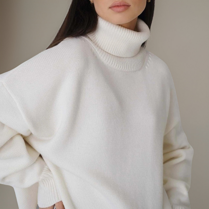 Elegancki damski sweter z golfem na zimę, nowoczesny design, długie rękawy, miękki i oddychający materiał, modny wygląd.