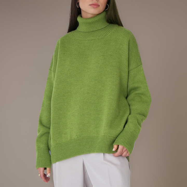 Elegancki damski sweter z golfem na zimę, nowoczesny design, długie rękawy, miękki i oddychający materiał, modny wygląd.