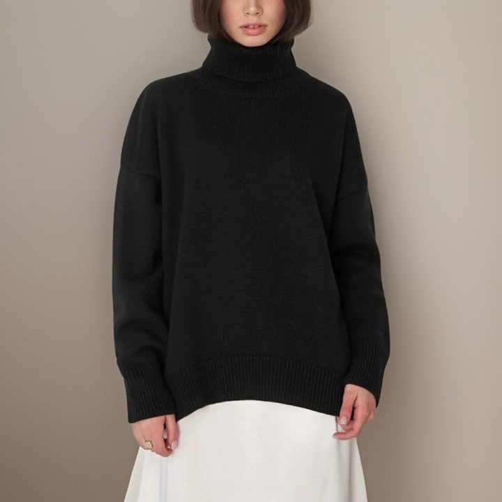 Elegancki damski sweter z golfem na zimę, nowoczesny design, długie rękawy, miękki i oddychający materiał, modny wygląd.