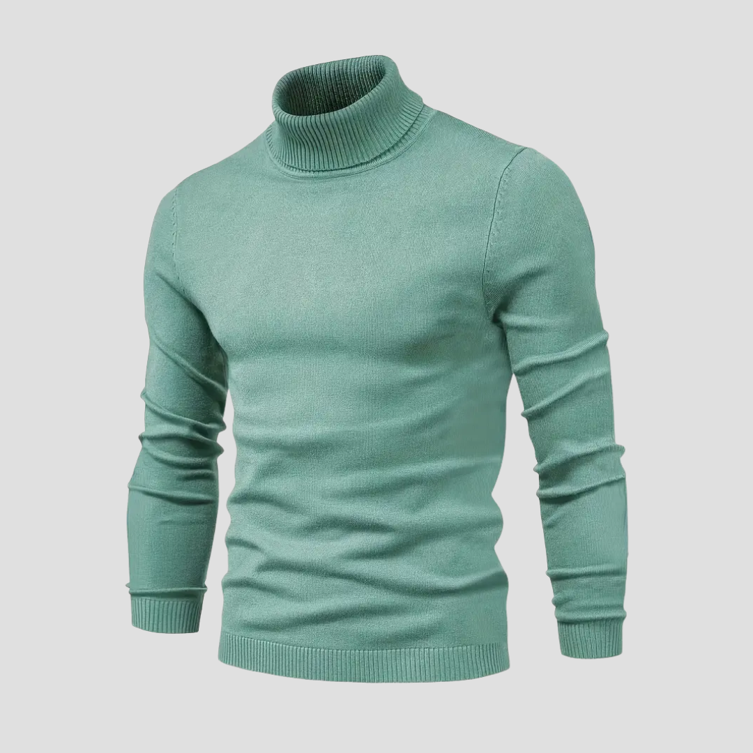 Męski sweter golfowy z miękkiej dzianiny wełnianej, prosty krój, długie rękawy, idealny do eleganckiego i wygodnego użytkowania.