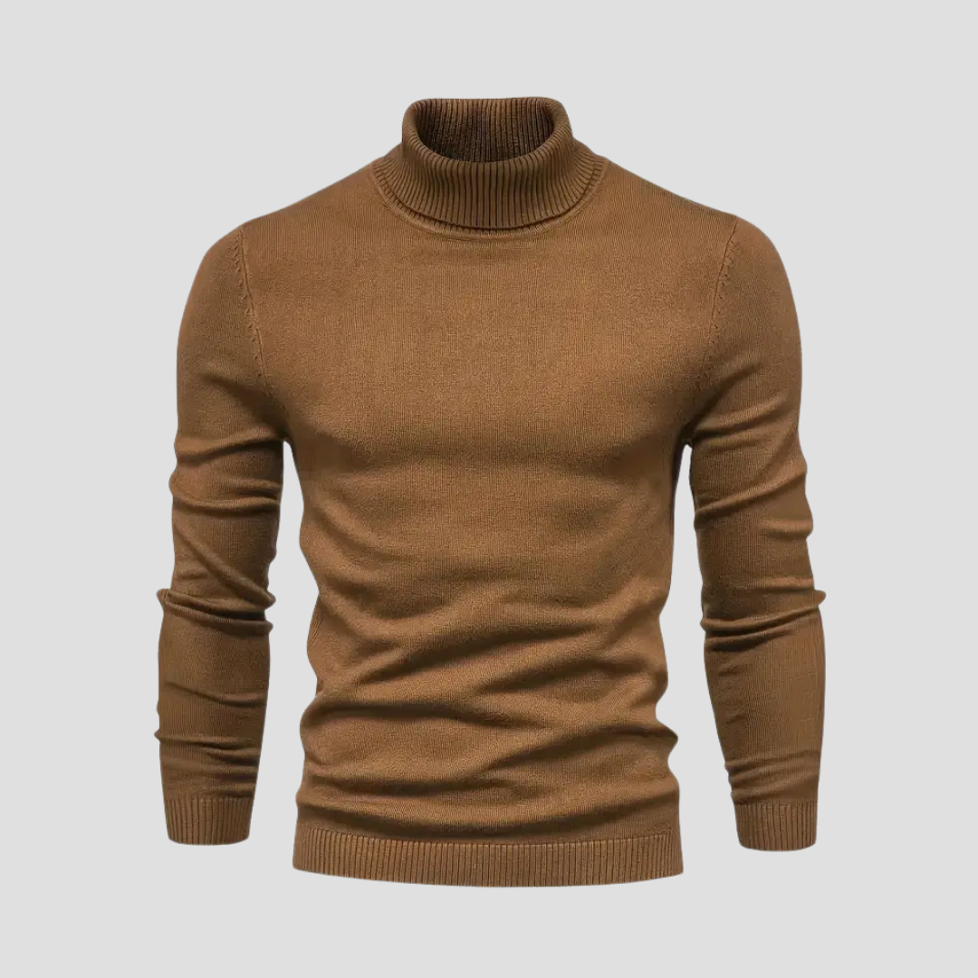 Męski sweter golfowy z miękkiej dzianiny wełnianej, prosty krój, długie rękawy, idealny do eleganckiego i wygodnego użytkowania.