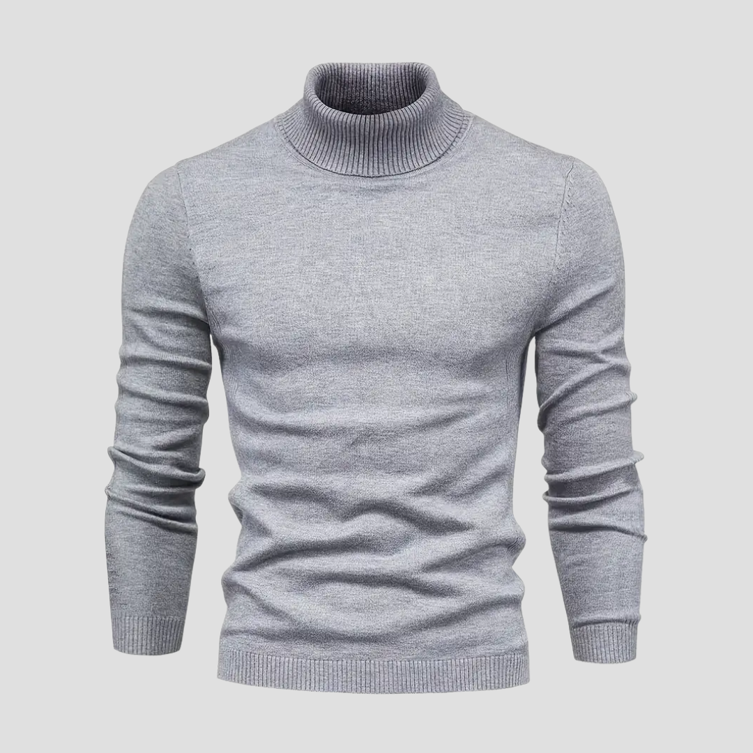 Męski sweter golfowy z miękkiej dzianiny wełnianej, prosty krój, długie rękawy, idealny do eleganckiego i wygodnego użytkowania.