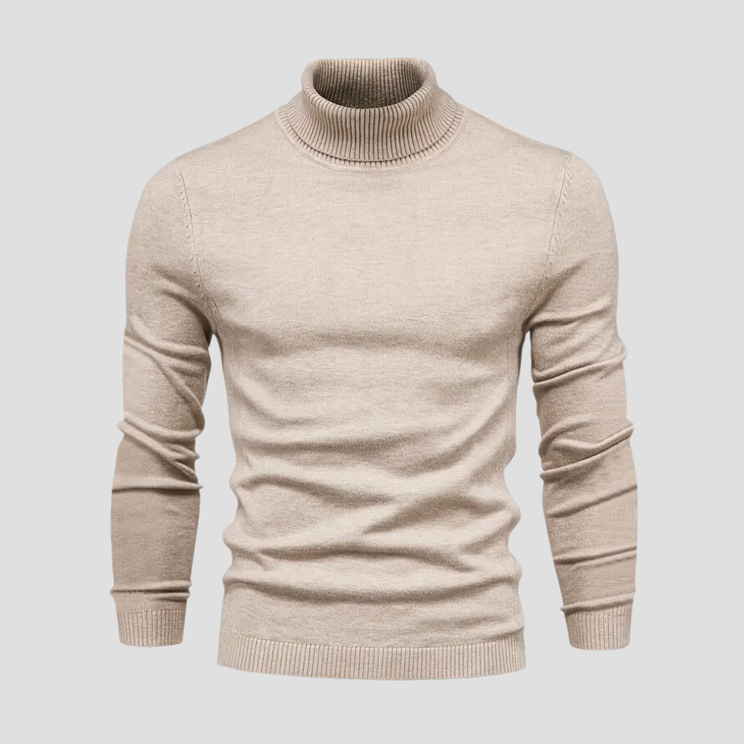 Męski sweter golfowy z miękkiej dzianiny wełnianej, prosty krój, długie rękawy, idealny do eleganckiego i wygodnego użytkowania.