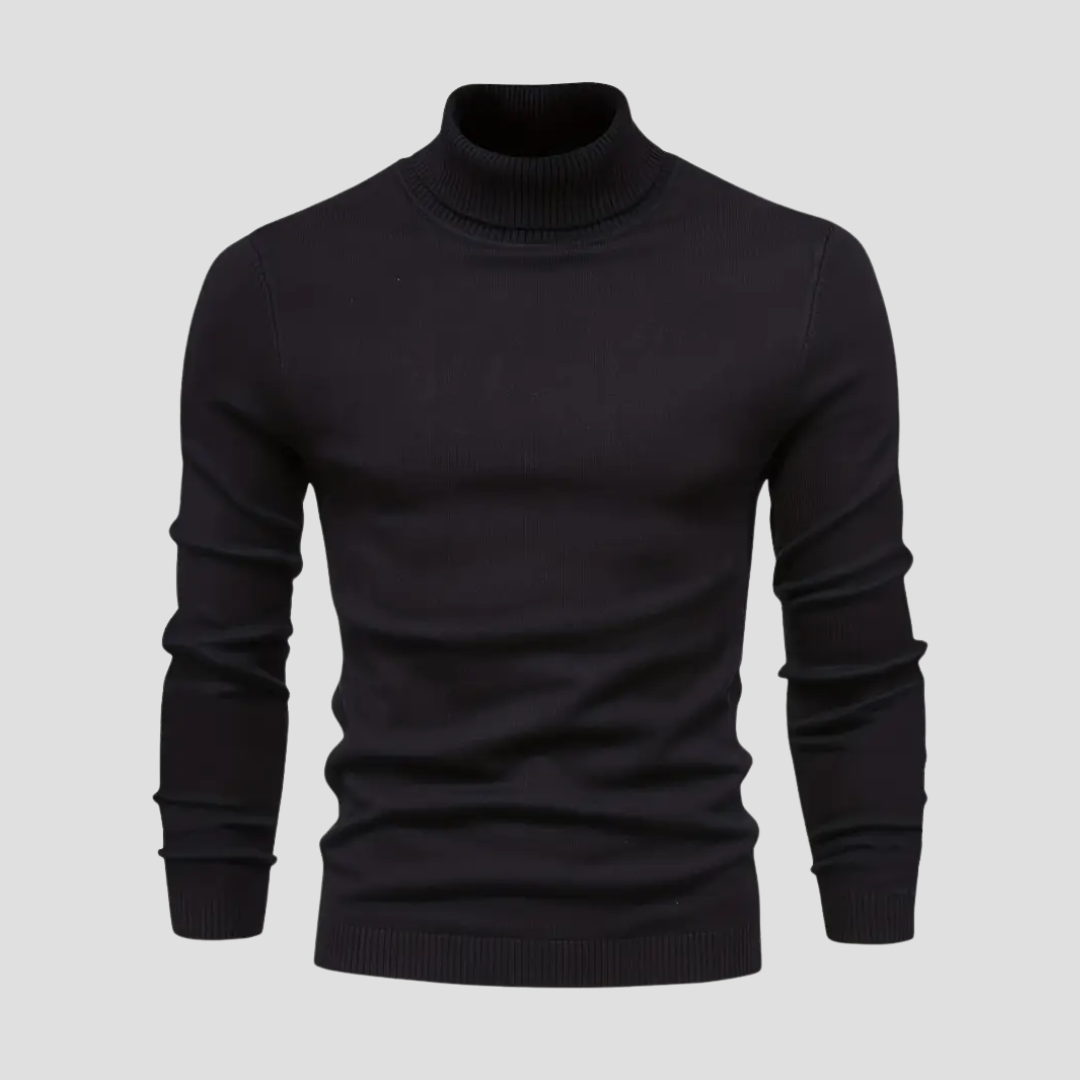 Męski sweter golfowy z miękkiej dzianiny wełnianej, prosty krój, długie rękawy, idealny do eleganckiego i wygodnego użytkowania.