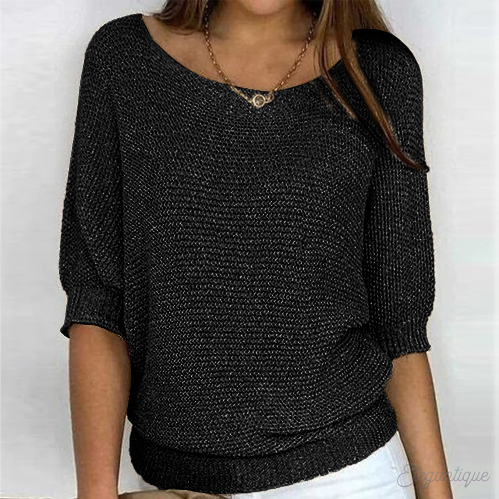 Sweter damski casualowy z miękkiej wełny, neutralny kolor, okrągły dekolt, ściągacze, uniwersalny do eleganckich stylizacji.