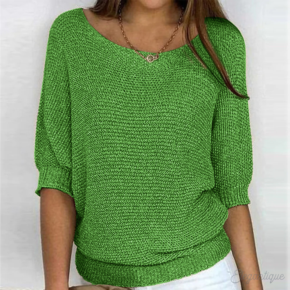 Sweter damski casualowy z miękkiej wełny, neutralny kolor, okrągły dekolt, ściągacze, uniwersalny do eleganckich stylizacji.