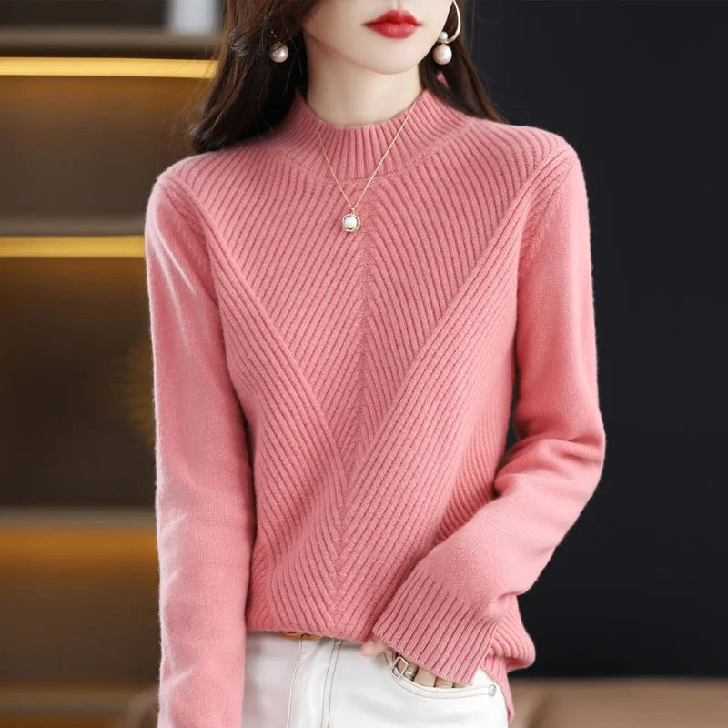 Nowoczesny, elegancki sweter damski w kolorze beżowo-niebieskim, uniwersalny i wygodny, idealny na każdą porę roku i okazję.