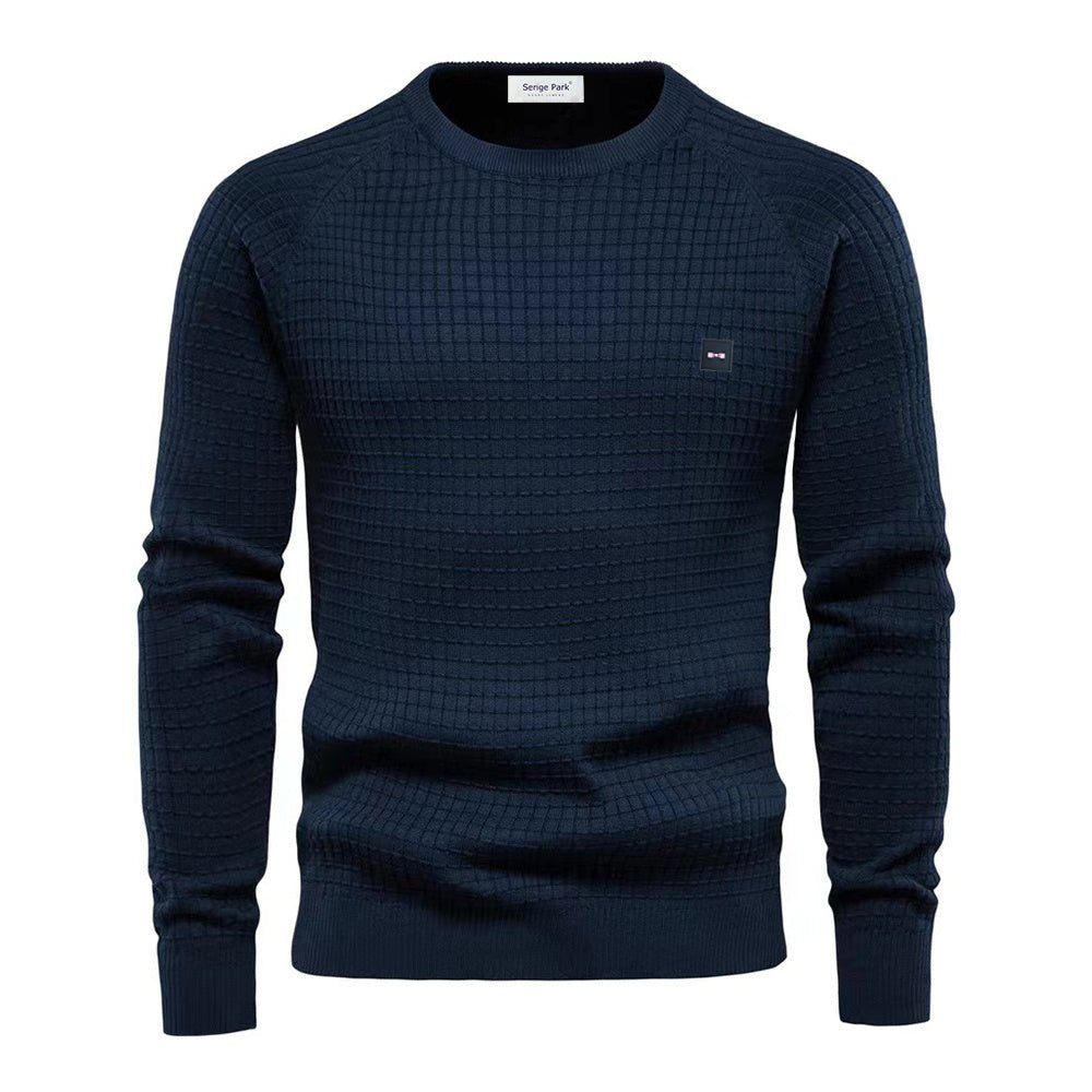 Elegancki męski sweter z miękkiej dzianiny, nowoczesny design, kolor beżowy, idealny na jesień i każdą okazję.
