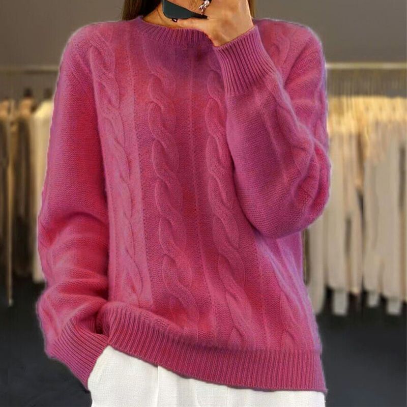 Damski sweter dziergany z miękkiej wełny, elegancki i komfortowy, z koronkowym wzorem, idealny na zimę lub wiosnę.