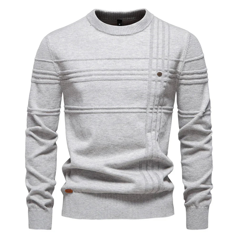 Elegancki męski sweter dzianinowy, okrągły dekolt, miękka bawełna, prosty design, idealny na jesień i zimę, maksymalny komfort.