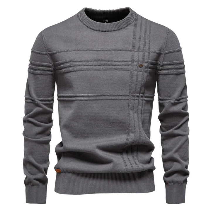 Elegancki męski sweter dzianinowy, okrągły dekolt, miękka bawełna, prosty design, idealny na jesień i zimę, maksymalny komfort.