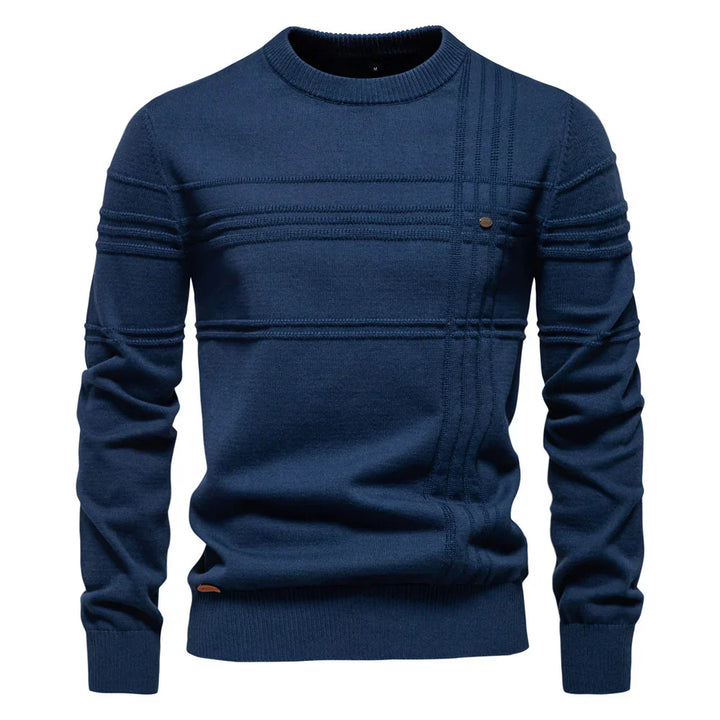 Elegancki męski sweter dzianinowy, okrągły dekolt, miękka bawełna, prosty design, idealny na jesień i zimę, maksymalny komfort.