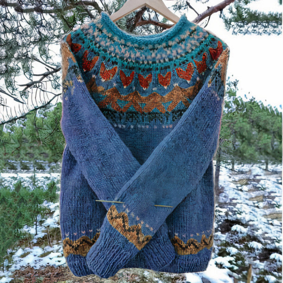 Damski sweter vintage w kolorze brązowym, retro design, miękka dzianina, idealny na jesień, elegancja i swobodny komfort.